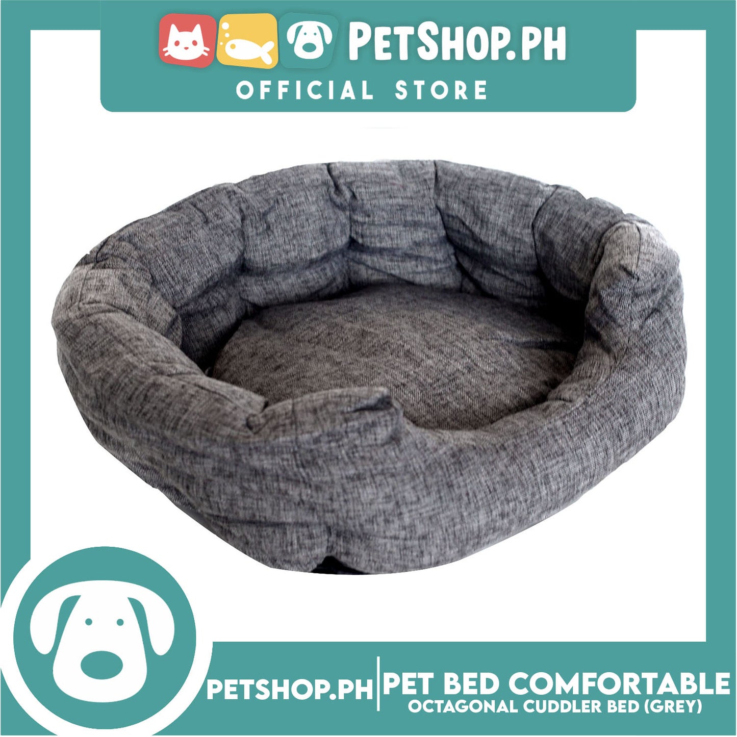 Pet Bed Comfortable Octagonal Cuddler Dog Bed 55x47x18cm Medium for Dogs & Cats (Grey)
