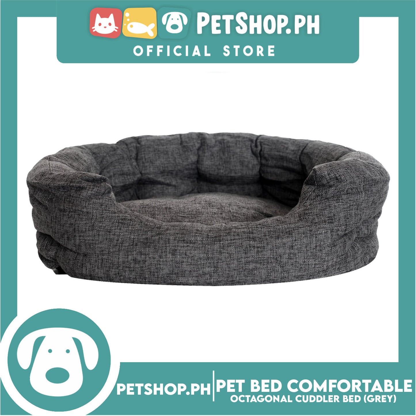 Pet Bed Comfortable Octagonal Cuddler Dog Bed 65x60x18cm Large for Dogs & Cats (Grey)