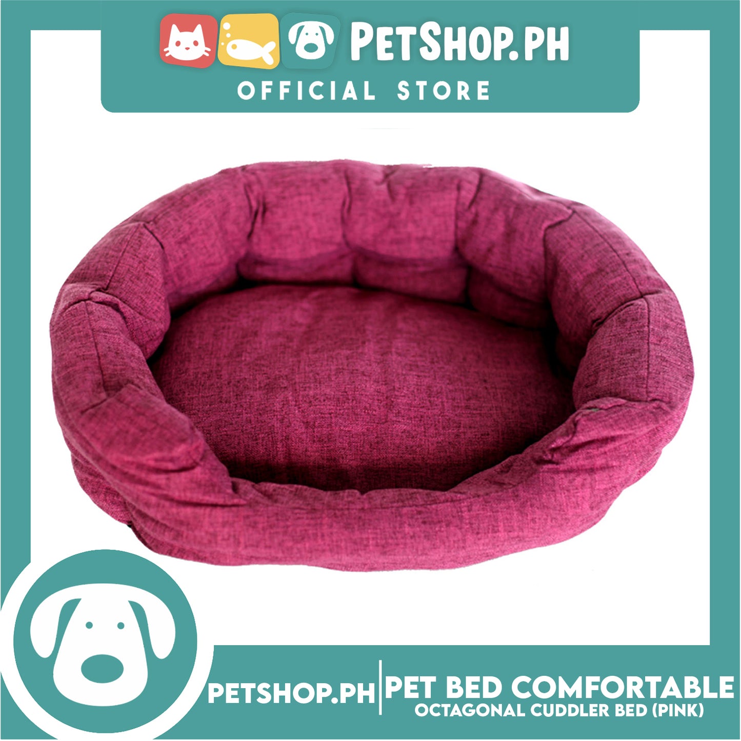 Pet Bed Comfortable Octagonal Cuddler Dog Bed 65x60x18cm Large for Dogs & Cats (Pink)