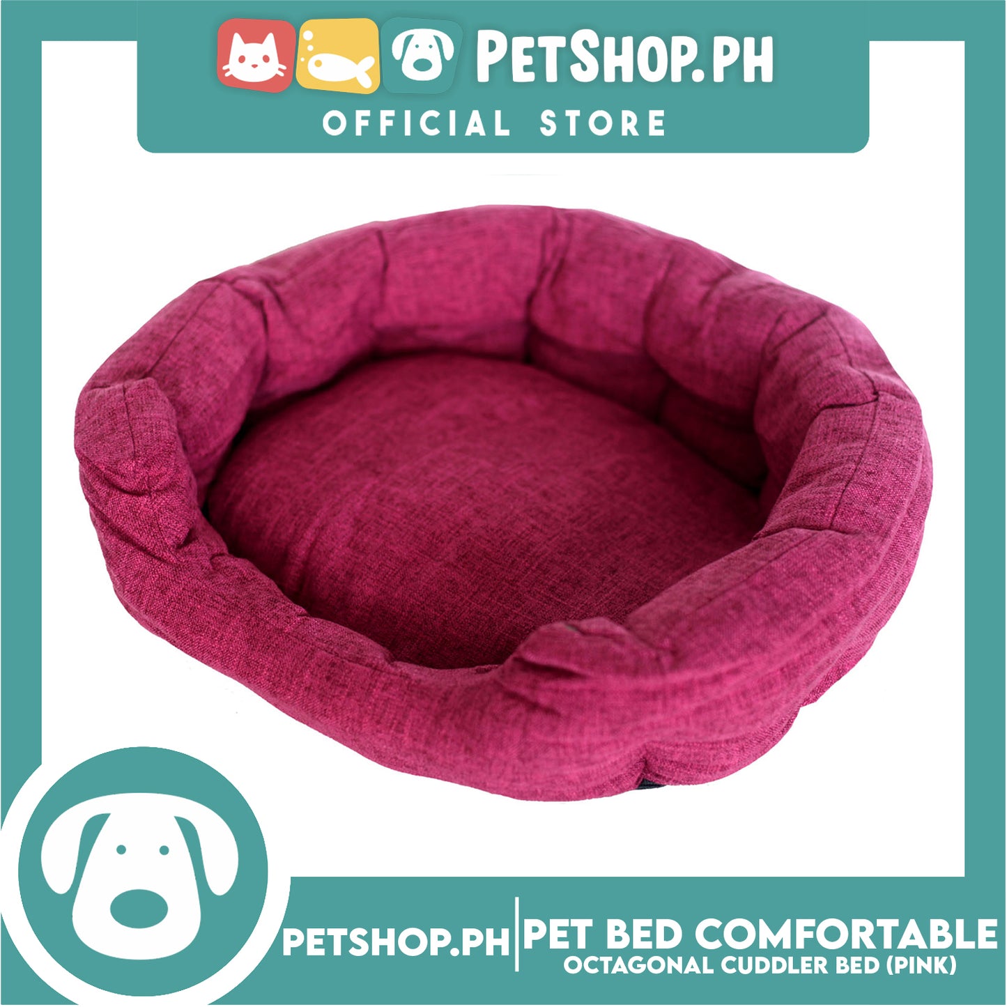 Pet Bed Comfortable Octagonal Cuddler Dog Bed 55x47x18cm Medium for Dogs & Cats (Pink)