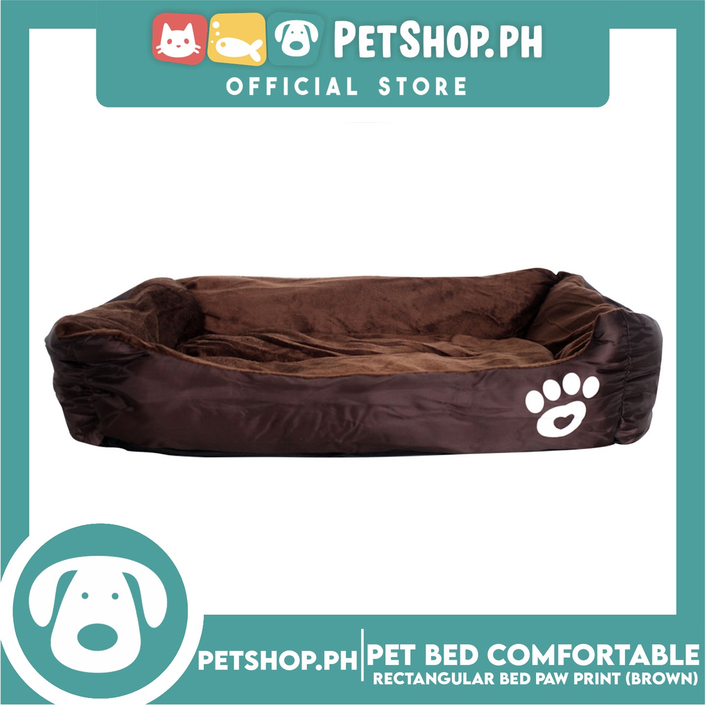 Pet Bed Comfortable Rectangular Pet Bed with Paw Print 50x40x12cm Small for Dogs & Cats (Brown)