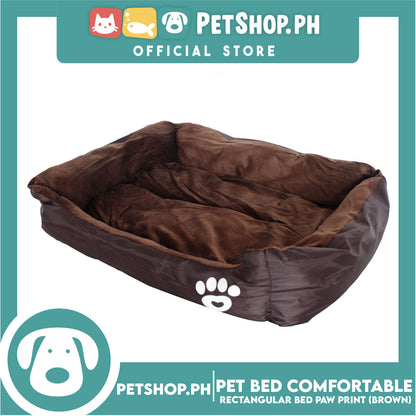 Pet Bed Comfortable Rectangular Pet Bed with Paw Print 50x40x12cm Small for Dogs & Cats (Brown)