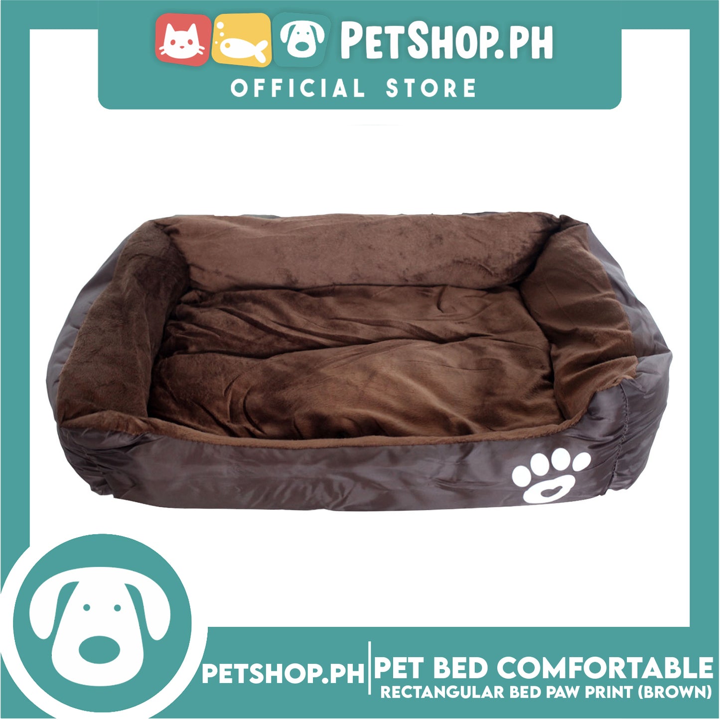 Pet Bed Comfortable Rectangular Pet Bed with Paw Print 72x58x10cm Large for Dogs & Cats (Brown)