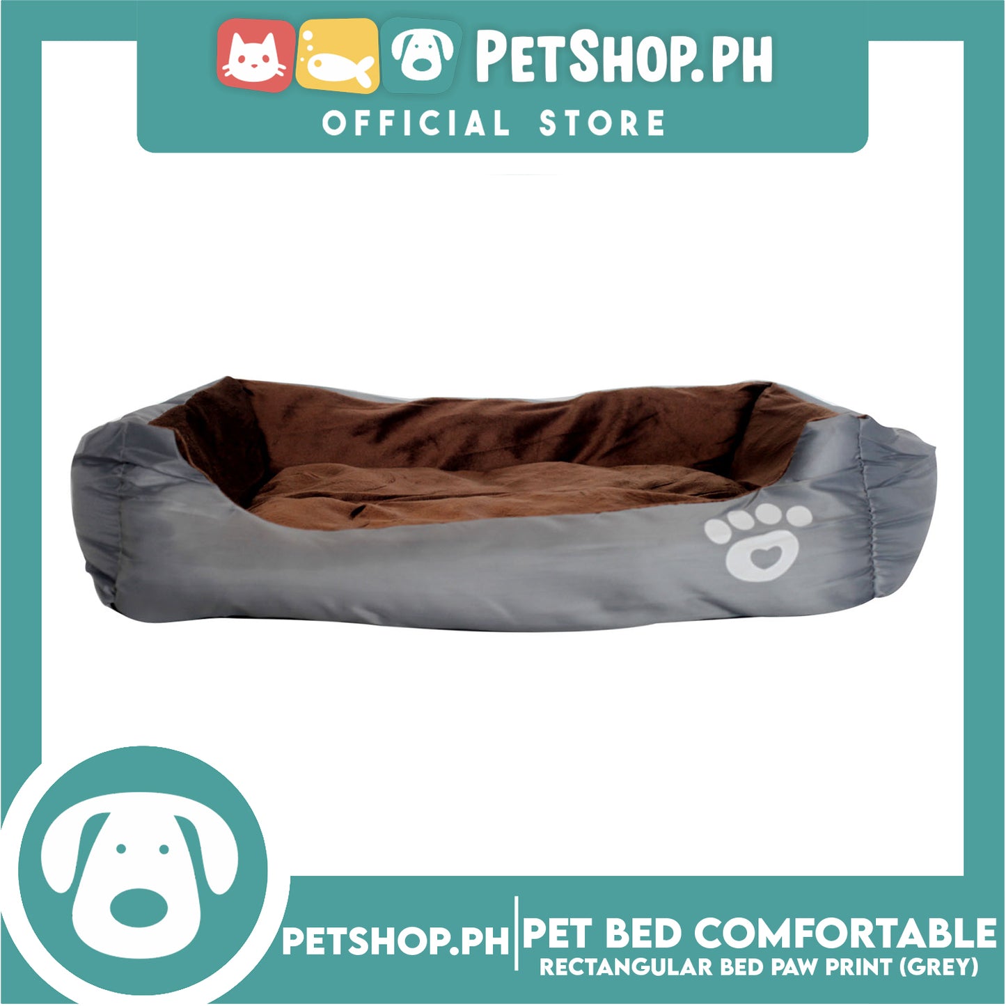 Pet Bed Comfortable Rectangular Pet Bed with Paw Print 62x50x12cm Medium for Dogs & Cats (Gray)