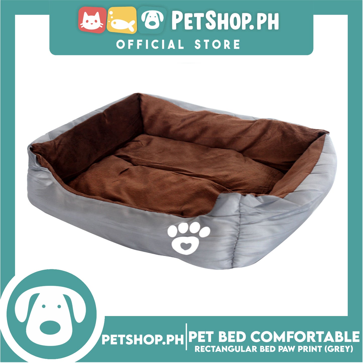 Pet Bed Comfortable Rectangular Pet Bed with Paw Print 62x50x12cm Medium for Dogs & Cats (Gray)