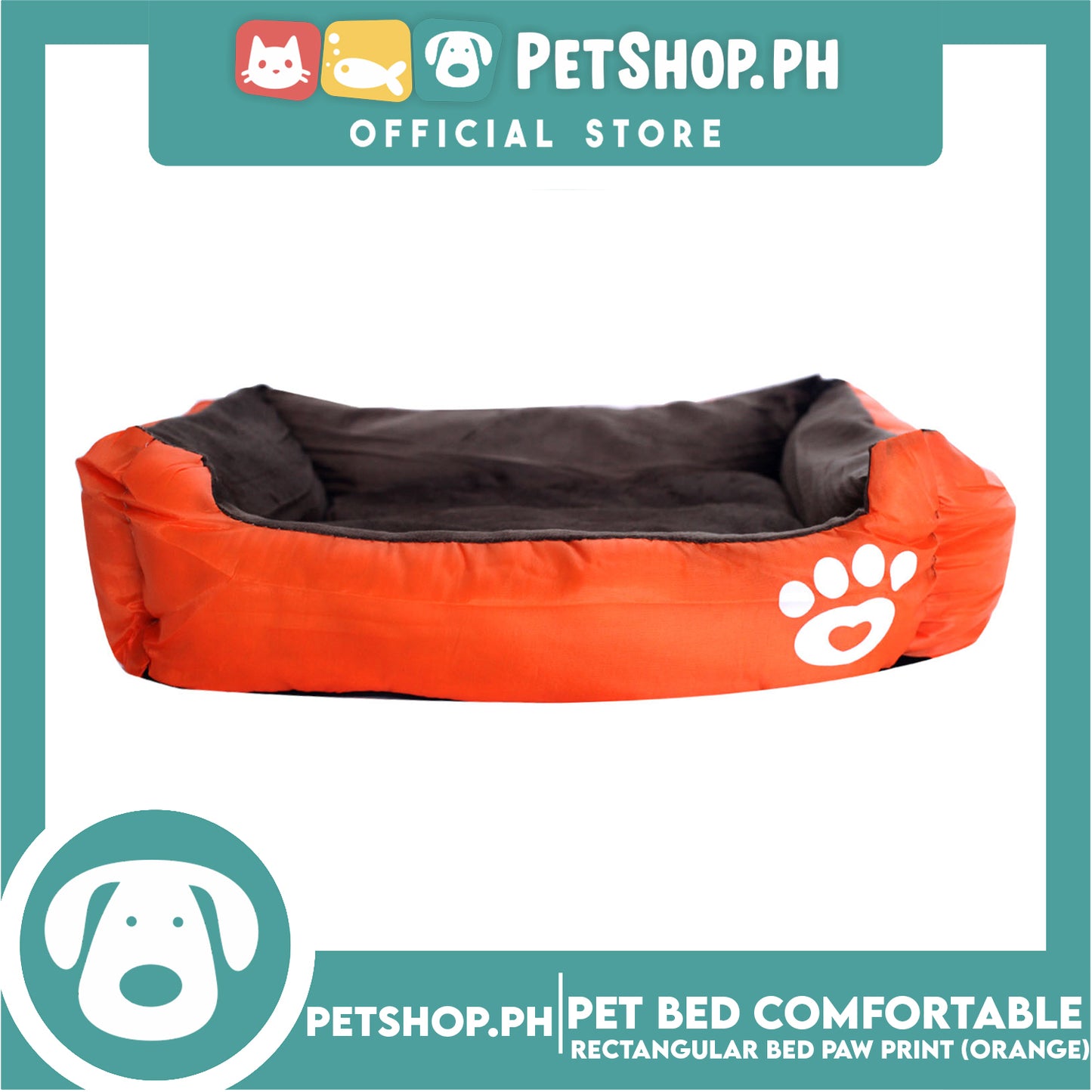 Pet Bed Comfortable Rectangular Pet Bed with Paw Print 72x58x10cm Large for Dogs & Cats (Orange)