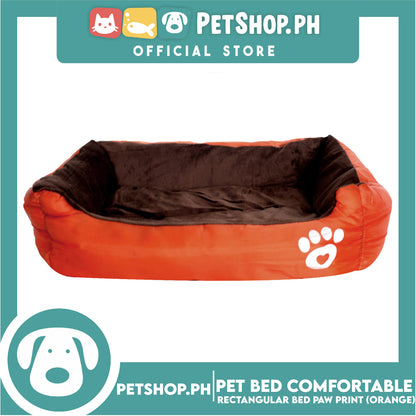 Pet Bed Comfortable Rectangular Pet Bed with Paw Print 72x58x10cm Large for Dogs & Cats (Orange)