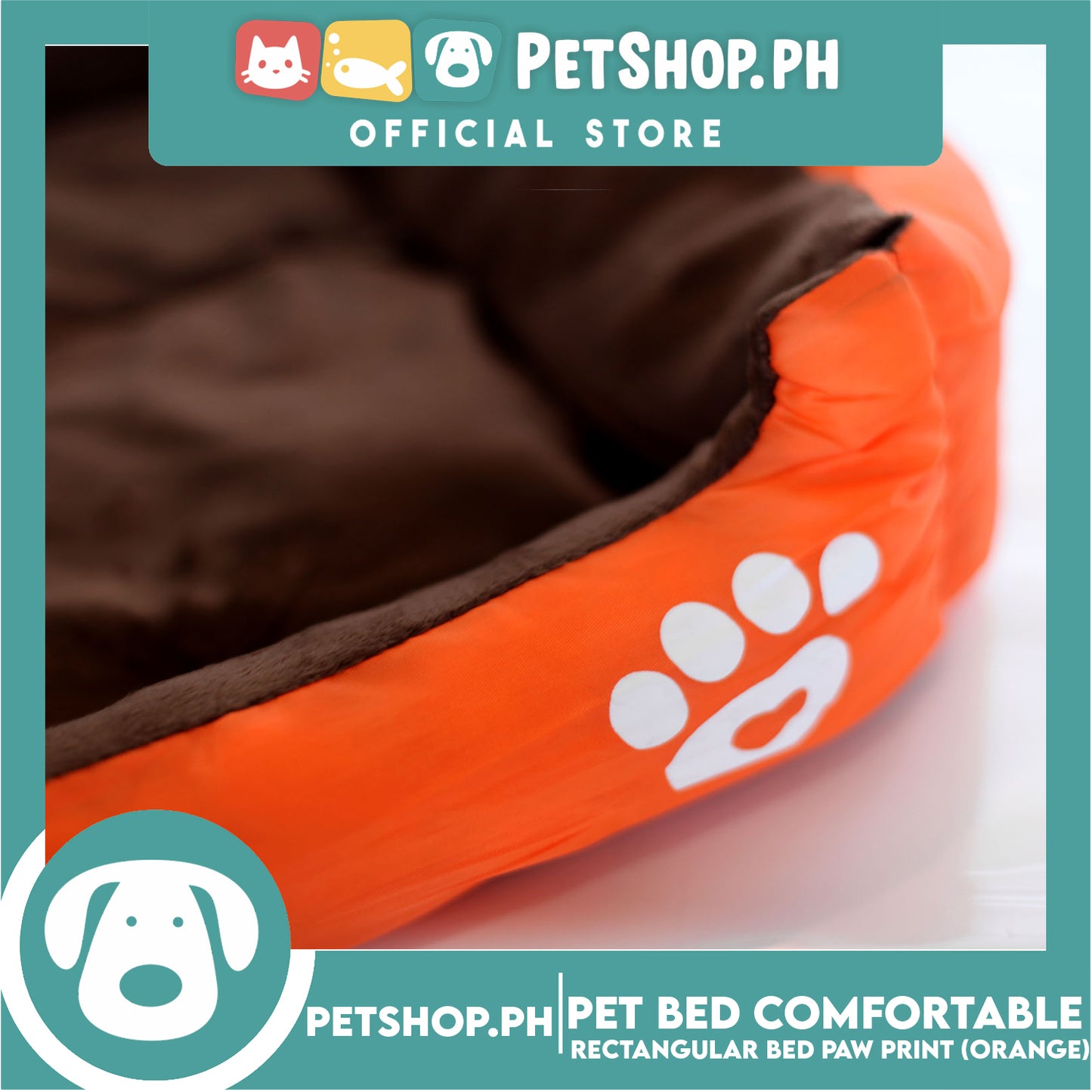 Pet Bed Comfortable Rectangular Pet Bed with Paw Print 50x40x12cm Small for Dogs & Cats (Orange)