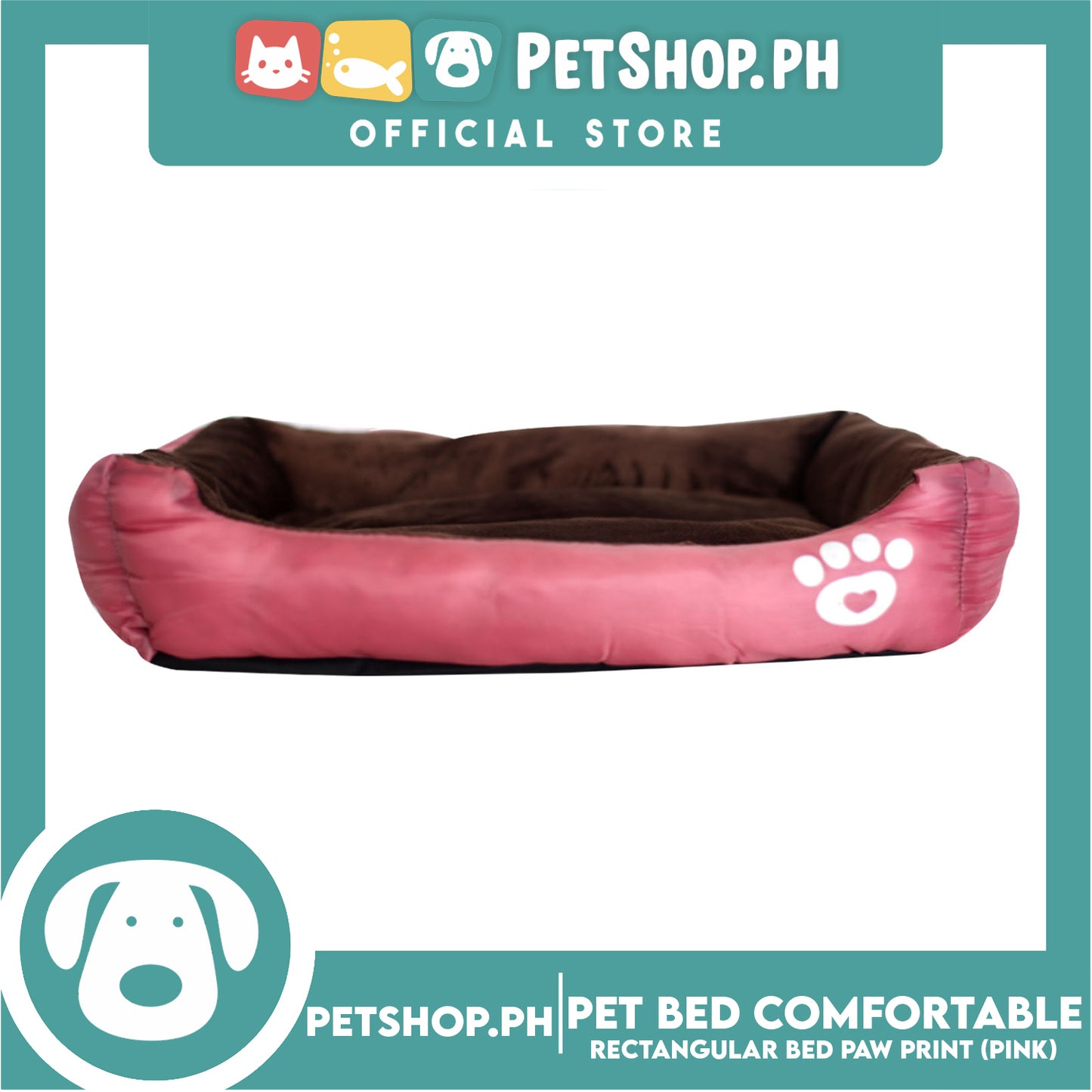 Pet Bed Comfortable Rectangular Pet Bed with Paw Print 62x50x12cm Medium for Dogs & Cats (Pink)