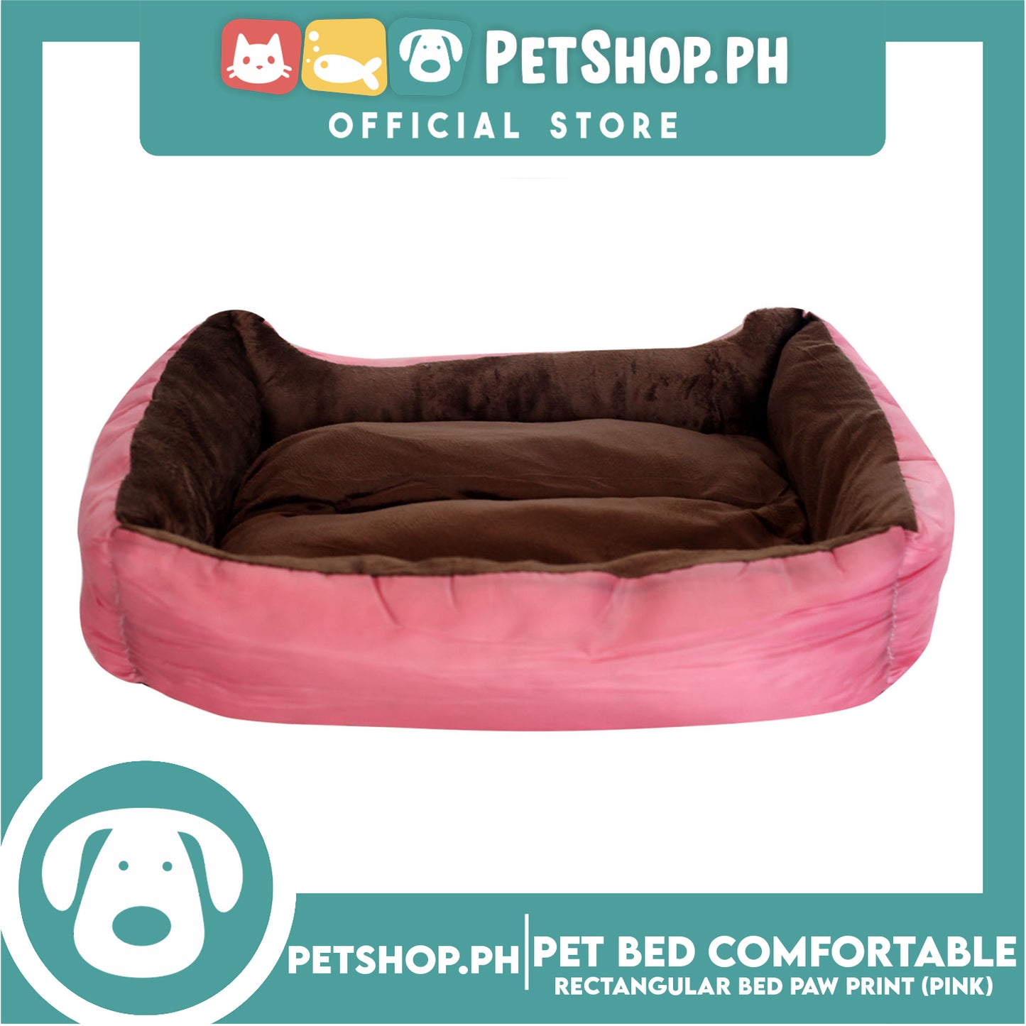 Pet Bed Comfortable Rectangular Pet Bed with Paw Print 72x58x10cm Large for Dogs & Cats (Pink)