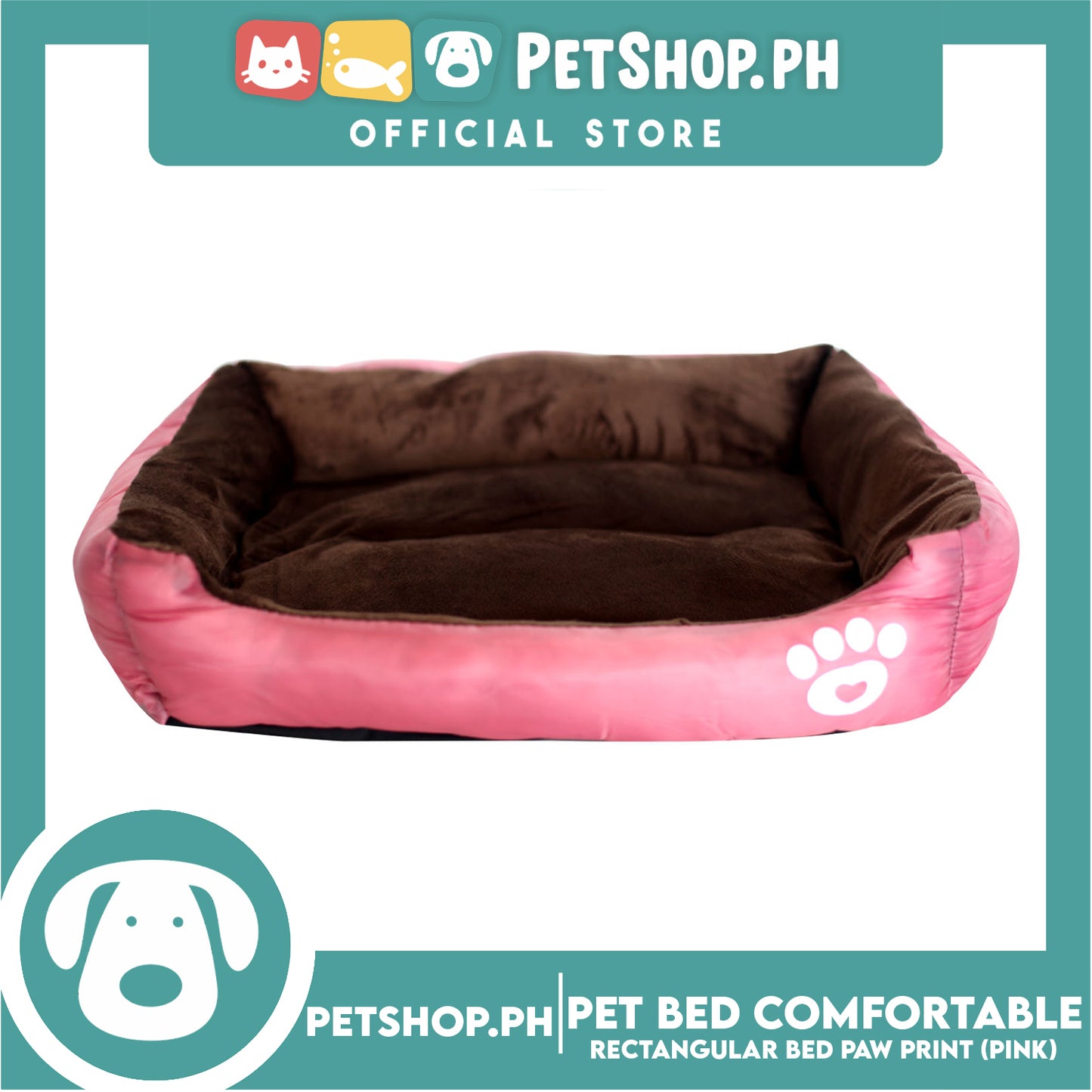 Pet Bed Comfortable Rectangular Pet Bed with Paw Print 50x40x12cm Small for Dogs & Cats (Pink)