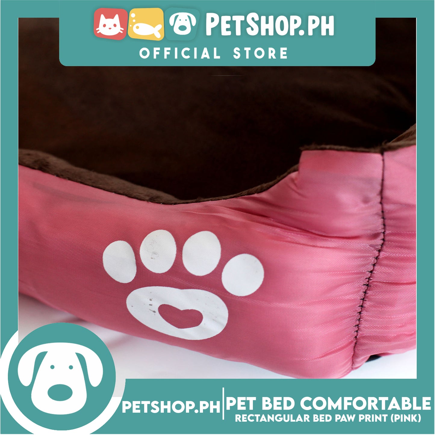 Pet Bed Comfortable Rectangular Pet Bed with Paw Print 50x40x12cm Small for Dogs & Cats (Pink)