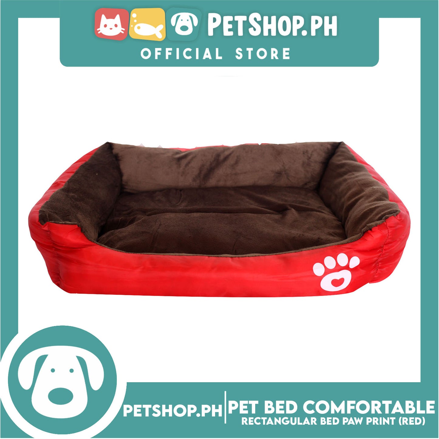 Pet Bed Comfortable Rectangular Pet Bed with Paw Print 50x40x12cm Small for Dogs & Cats (Red)