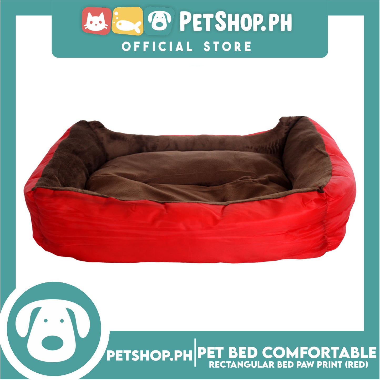 Pet Bed Comfortable Rectangular Ped Bet with Paw Print 72x58x10cm Large for Dogs & Cats (Red)