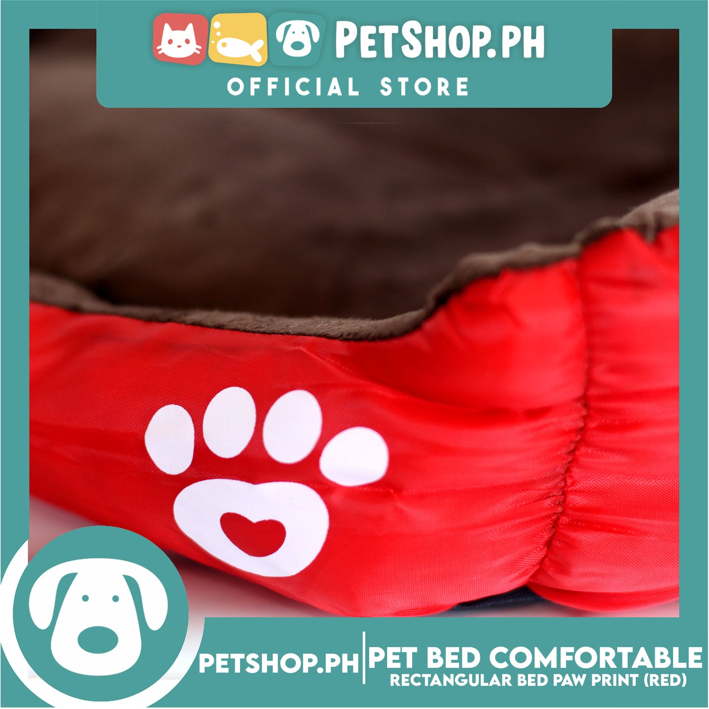 Pet Bed Comfortable Rectangular Pet Bed with Paw Print 62x50x12cm Medium for Dogs & Cats (Red)