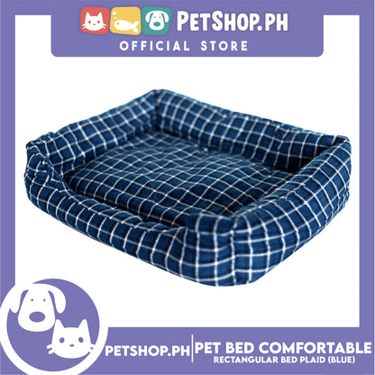 Pet Bed Comfortable Rectangular Pet Bed Plaid Design 42x33x8cm Small for Dogs & Cats (Blue)