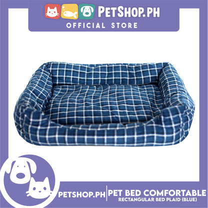 Pet Bed Comfortable Rectangular Pet Bed Plaid Design 42x33x8cm Small for Dogs & Cats (Blue)