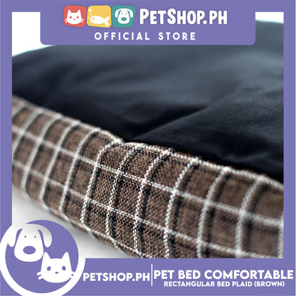 Pet Bed Comfortable Rectangular Pet Bed Plaid Design 63x50x10cm Large for Dogs & Cats (Brown)