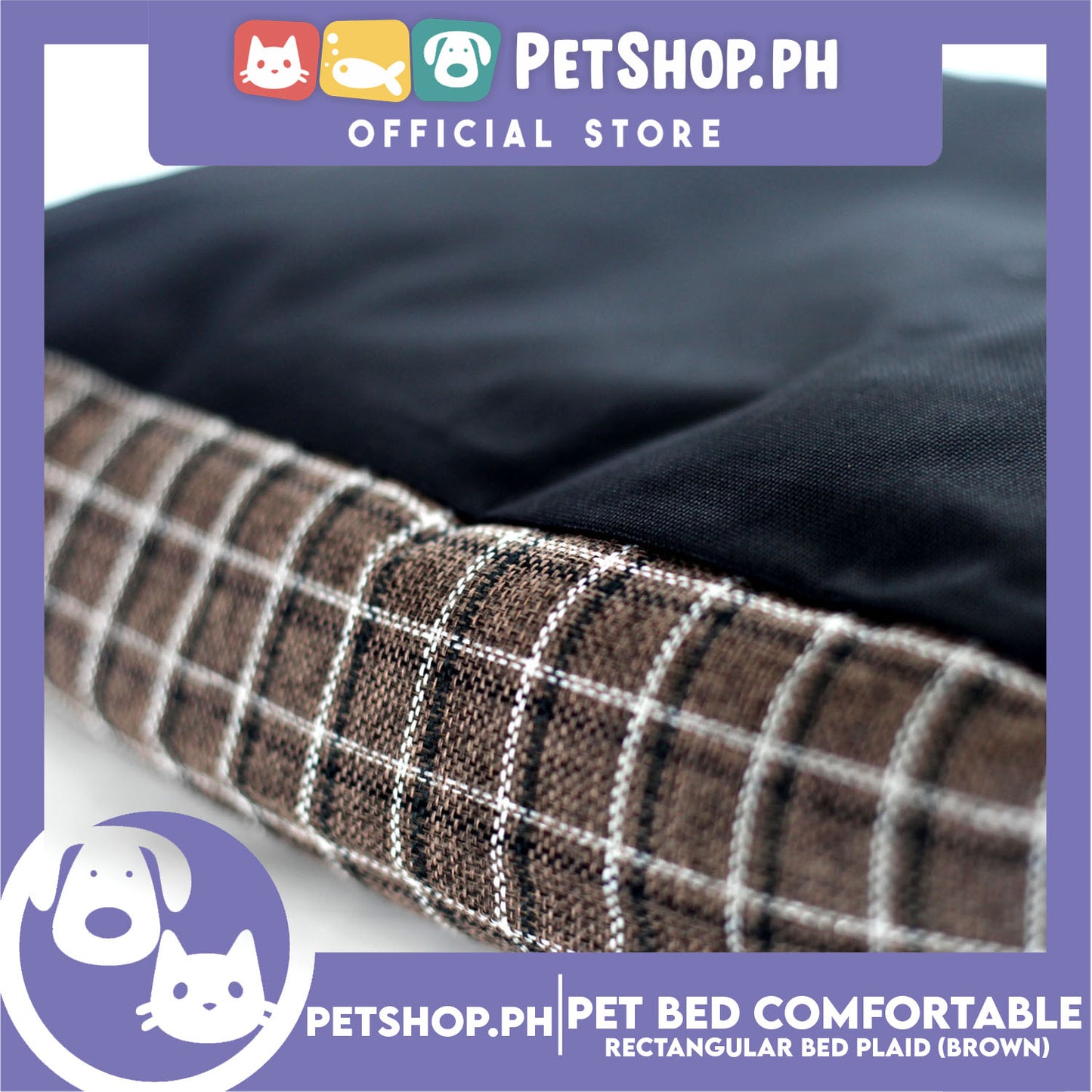 Pet Bed Comfortable Rectangular Pet Bed Plaid Design 42x33x8cm Small for Dogs & Cats (Brown)