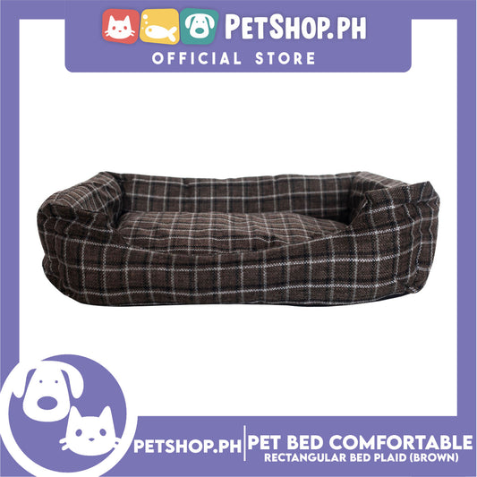 Pet Bed Comfortable Rectangular Pet Bed Plaid Design 42x33x8cm Small for Dogs & Cats (Brown)