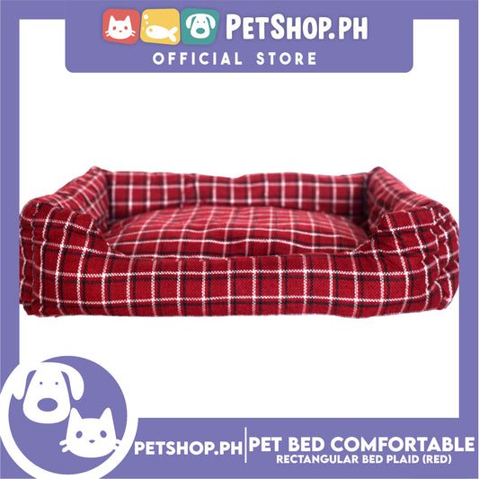 Pet Bed Comfortable Rectangular Pet Bed Plaid Design 42x33x8cm Small for Dogs & Cats (Red)