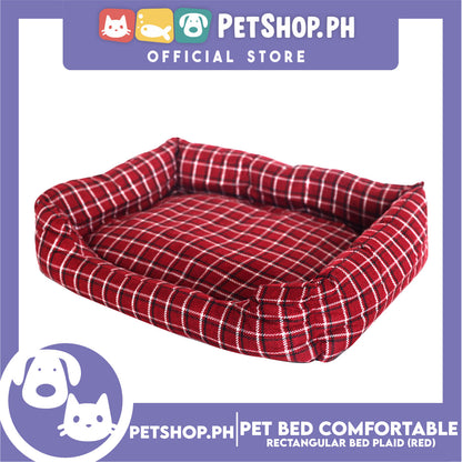 Pet Bed Comfortable Rectangular Pet Bed Plaid Design 42x33x8cm Small for Dogs & Cats (Red)