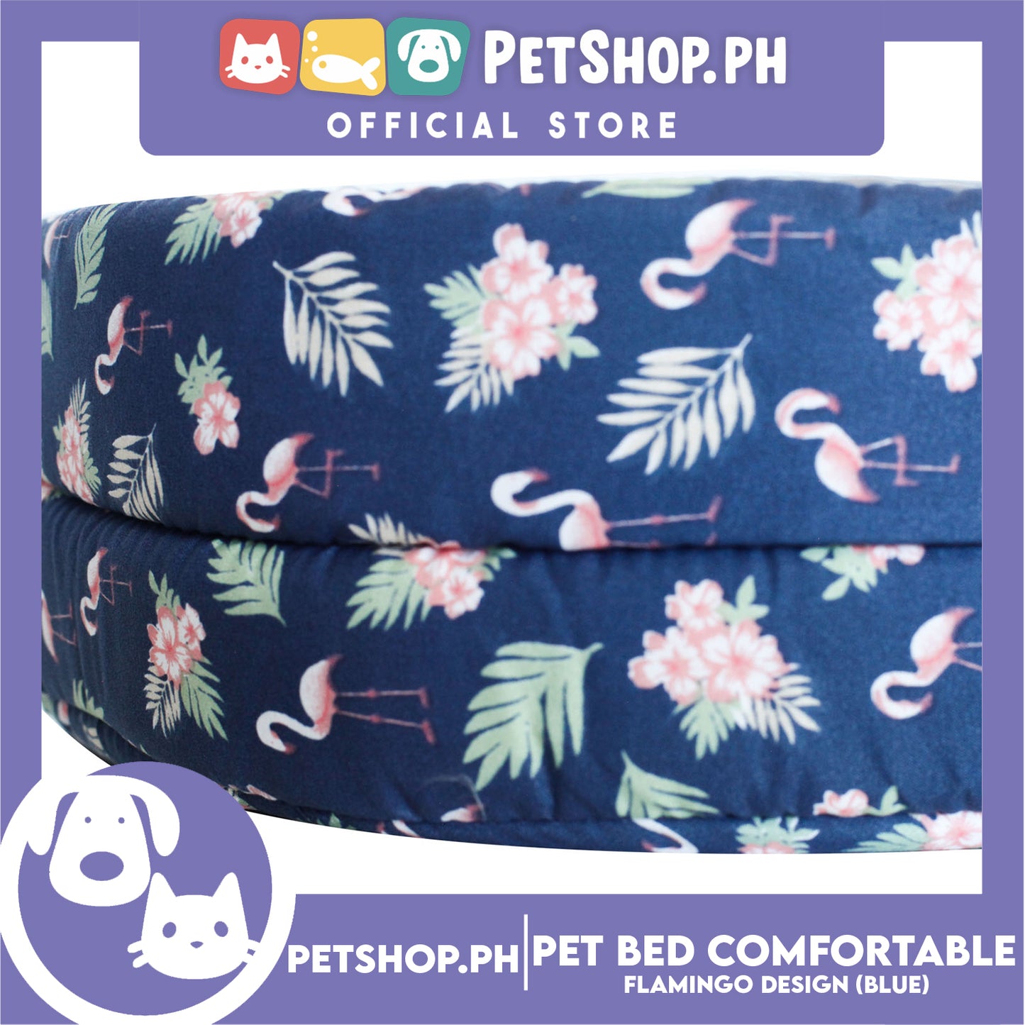 Pet Bed Comfortable Sleeping Bed with Flamingo Design 50x40x12cm for Dogs & Cats Blue