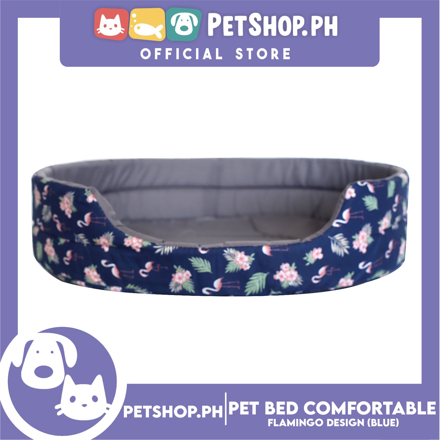Pet Bed Comfortable Sleeping Bed with Flamingo Design 50x40x12cm for Dogs & Cats Blue