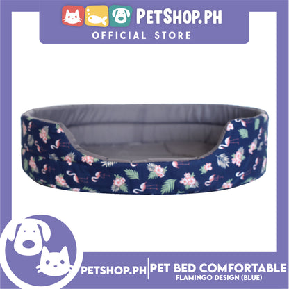 Pet Bed Comfortable Sleeping Bed with Flamingo Design 50x40x12cm for Dogs & Cats Blue