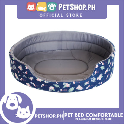 Pet Bed Comfortable Sleeping Bed with Flamingo Design 50x40x12cm for Dogs & Cats Blue