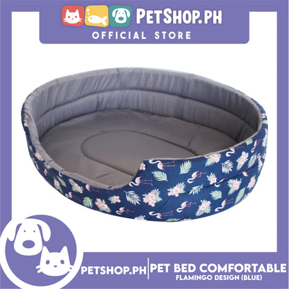 Pet Bed Comfortable Sleeping Bed with Flamingo Design 50x40x12cm for Dogs & Cats Blue