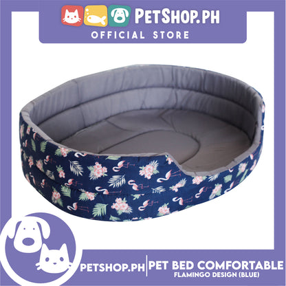 Pet Bed Comfortable Sleeping Bed with Flamingo Design 50x40x12cm for Dogs & Cats Blue