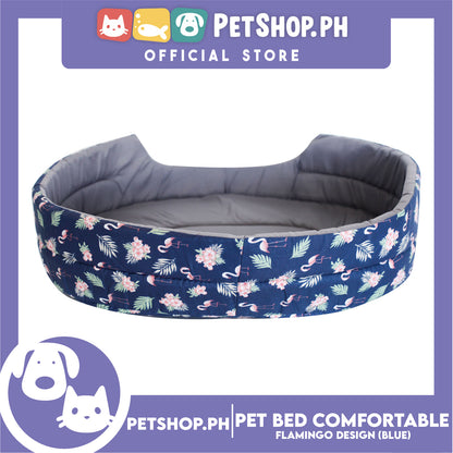 Pet Bed Comfortable Sleeping Bed with Flamingo Design 50x40x12cm for Dogs & Cats Blue