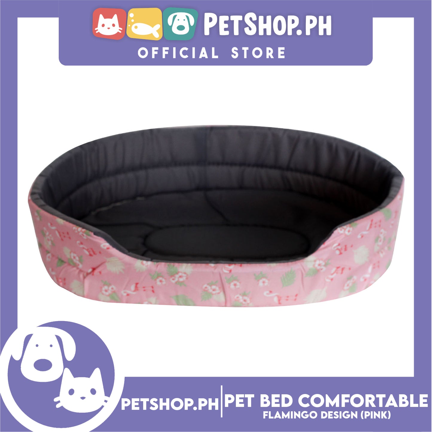 Pet Bed Comfortable Sleeping Bed with Flamingo Design 65x55x17cm for Dogs & Cats Pink
