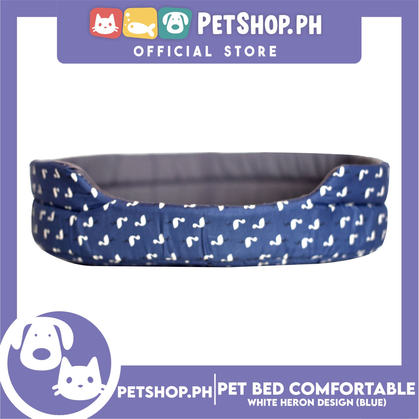 Pet Bed Comfortable Sleeping Bed with White Heron Design 33x24x9cm Dogs & Cats Blue