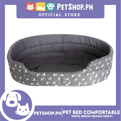 Pet Bed Comfortable Sleeping Bed with White Heron Design 47x36x11cm for Dogs & Cats Grey