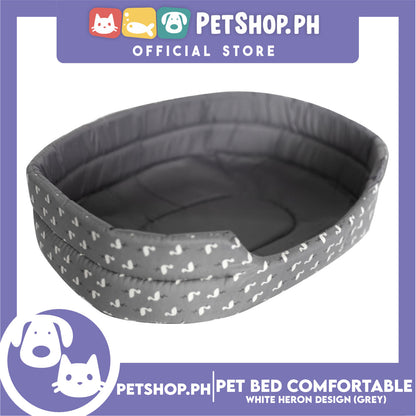 Pet Bed Comfortable Sleeping Bed with White Heron Design 38x29x10cm for Dogs & Cats Grey