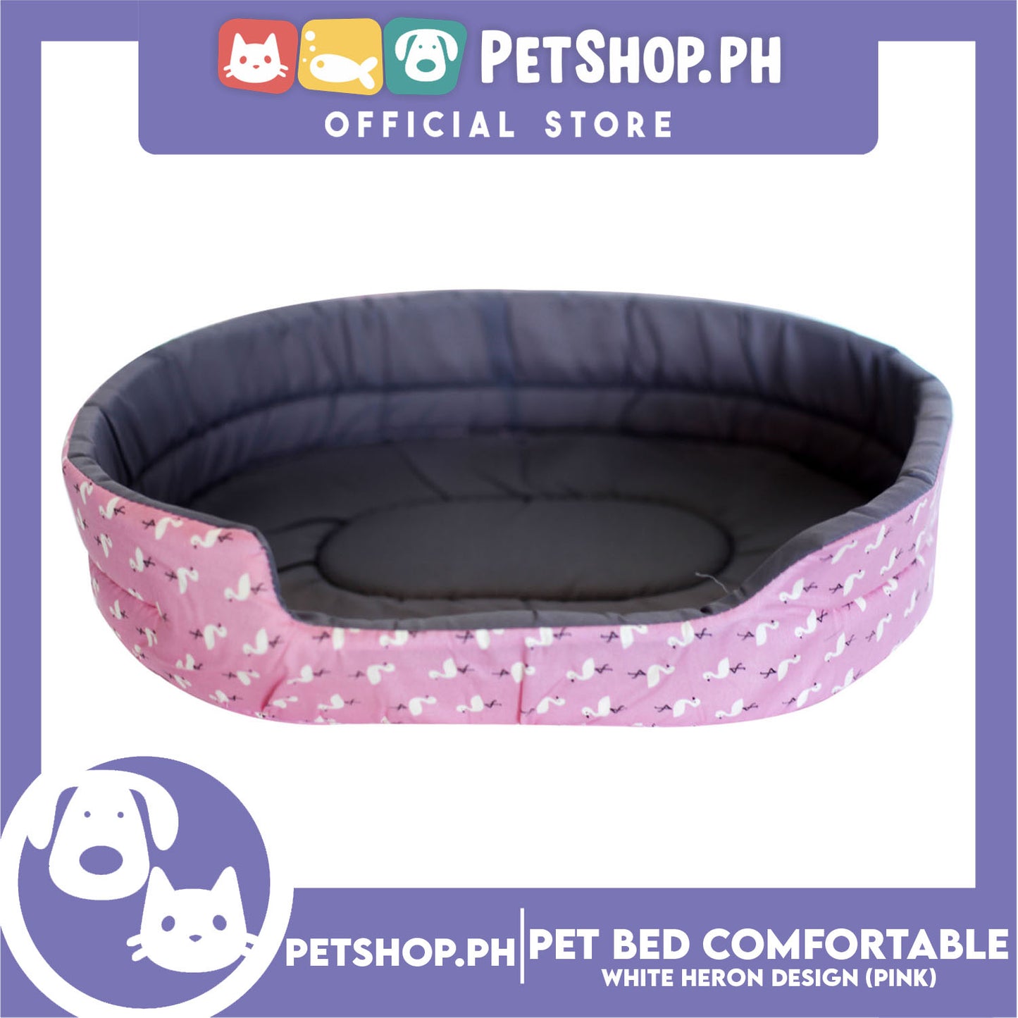 Pet Bed Comfortable Sleeping Bed with White Heron Design 62x50x15cm for Dogs & Cats Pink