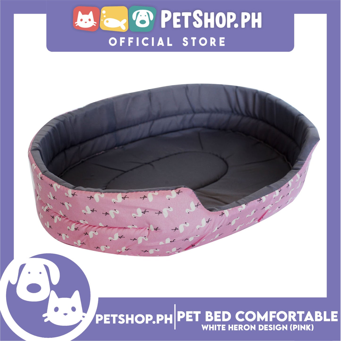 Pet Bed Comfortable Sleeping Bed with White Heron Design (Pink) for Dogs & Cats