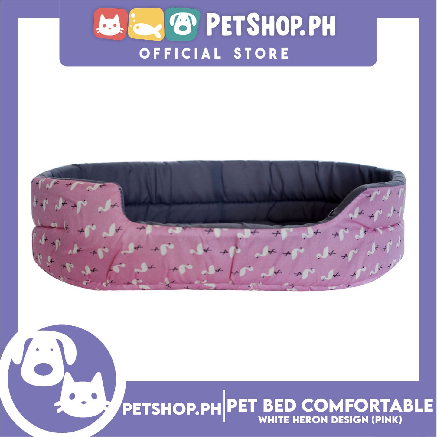 Pet Bed Comfortable Sleeping Bed with White Heron Design 47x36x11cm for Dogs & Cats Pink