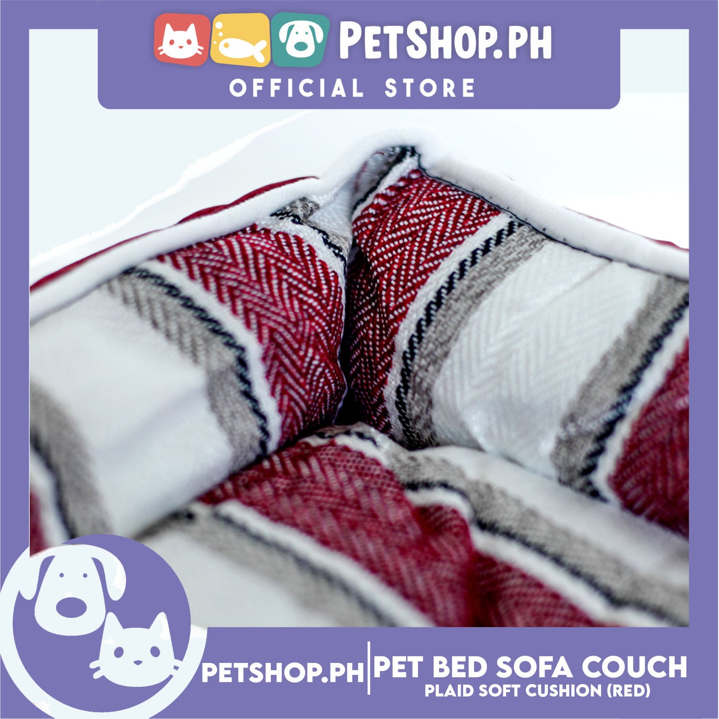 Pet Bed Sofa Couch Inner Plaid Design with Plaid Soft Cushion Large for Cat Dog Small Medium Breed