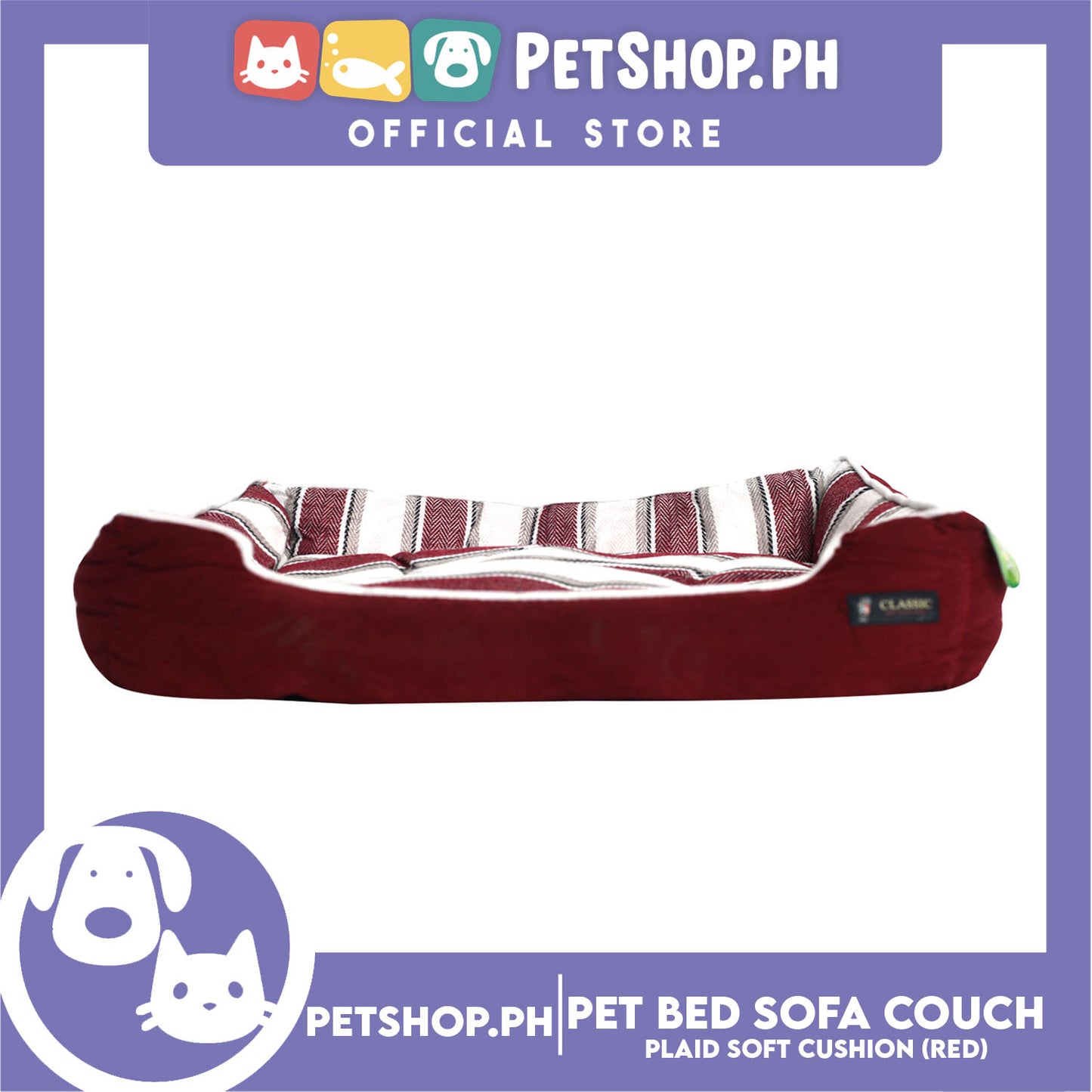 Pet Bed Sofa Couch Inner Plaid Design with Plaid Soft Cushion Small for Cats Dogs Small Breeds