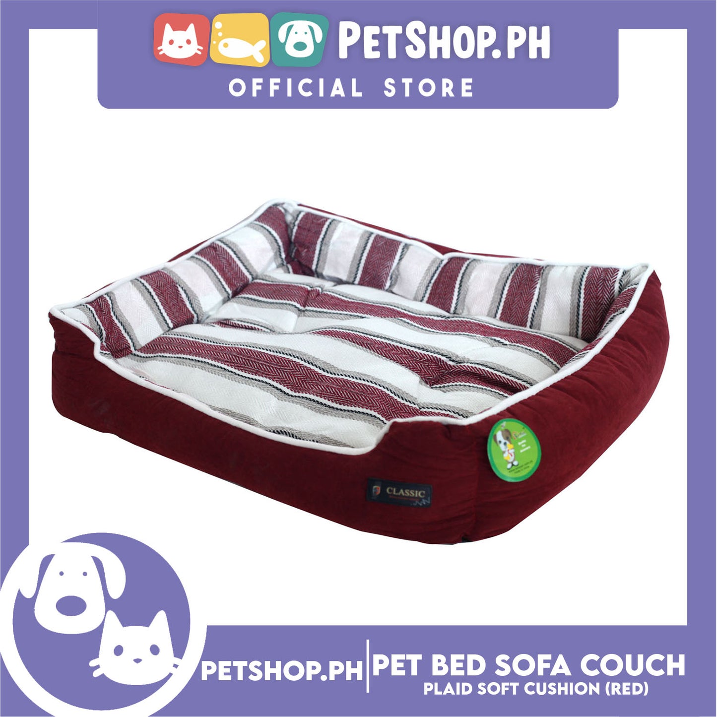Pet Bed Sofa Couch Inner Plaid Design with Plaid Soft Cushion Medium for Cats Dogs Small Breeds