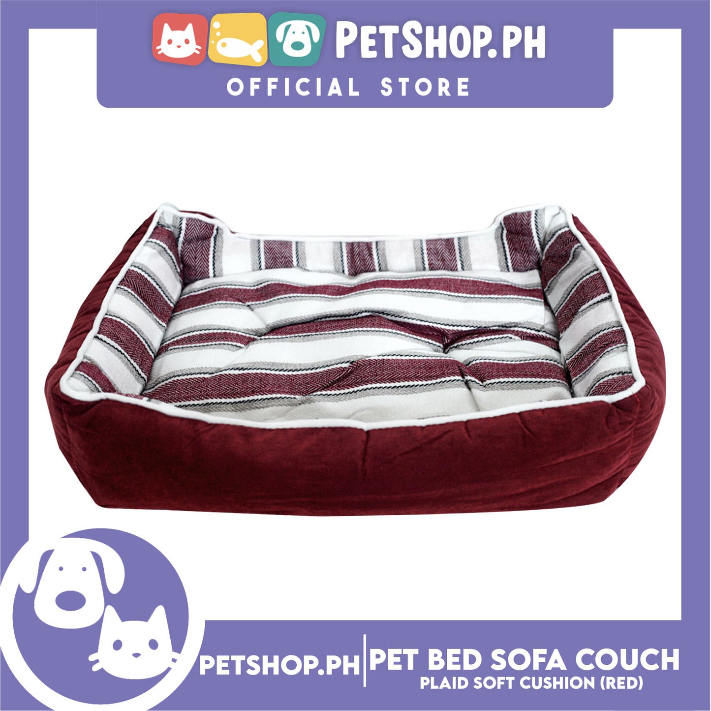 Pet Bed Sofa Couch Inner Plaid Design with Plaid Soft Cushion Large for Cat Dog Small Medium Breed