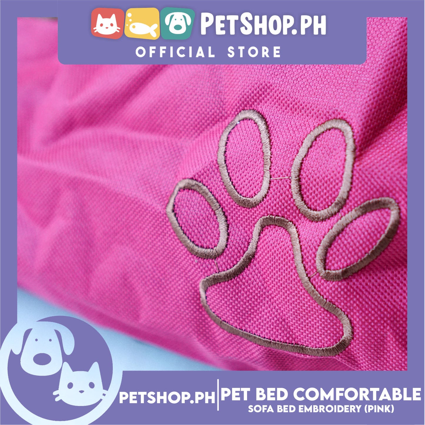 Pet Bed Comfortable Sofa Bed with Paw Embroidery Design 90x75x16cm Large for Dogs & Cats (Pink)