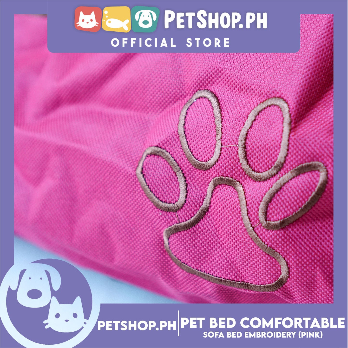 Pet Bed Comfortable Sofa Bed with Paw Embroidery Design 60x45x16cm Small for Dogs & Cats (Pink)