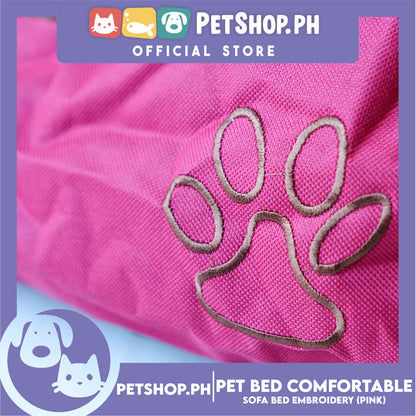 Pet Bed Comfortable Sofa Bed with Paw Embroidery Design 60x45x16cm Small for Dogs & Cats (Pink)