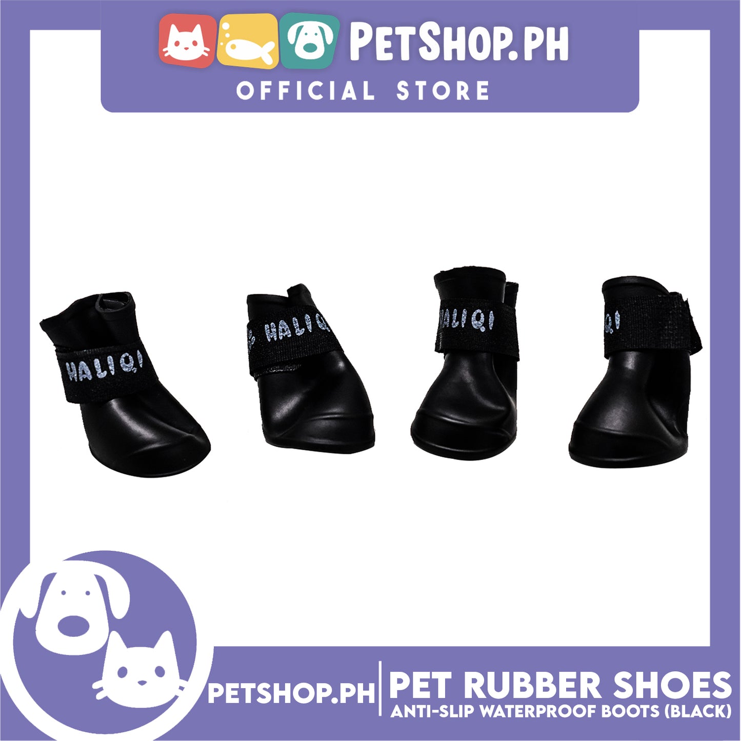 Pet Rubber Rain Shoes Anti-Slip Waterproof Rubber Boots with Paws Cover P6711 - Rubber Boots (Black)