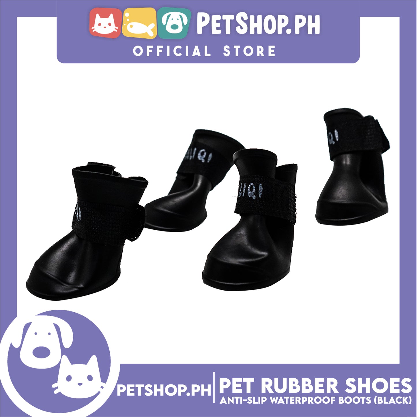 Pet Rubber Rain Shoes Anti-Slip Waterproof Rubber Boots with Paws Cover P6711 - Rubber Boots (Black)