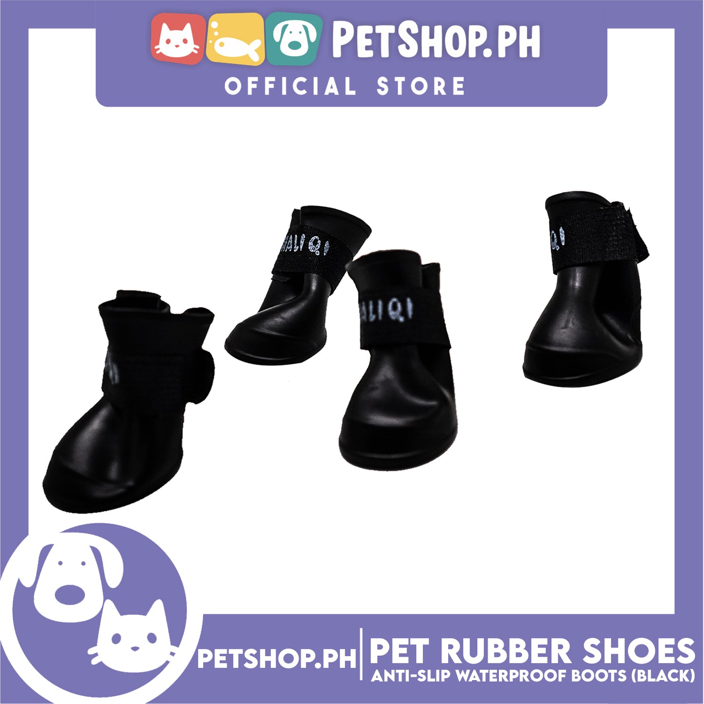 Pet Rubber Rain Shoes Anti-Slip Waterproof Rubber Boots with Paws Cover P6711 - Rubber Boots (Black)